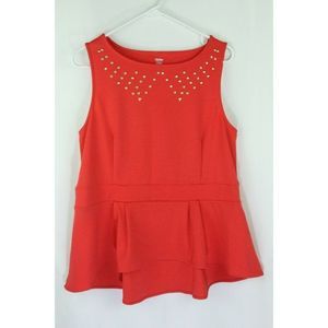 Mossimo Top XL Red Women's Peplum Sleeveless Studded Pullover Stretch